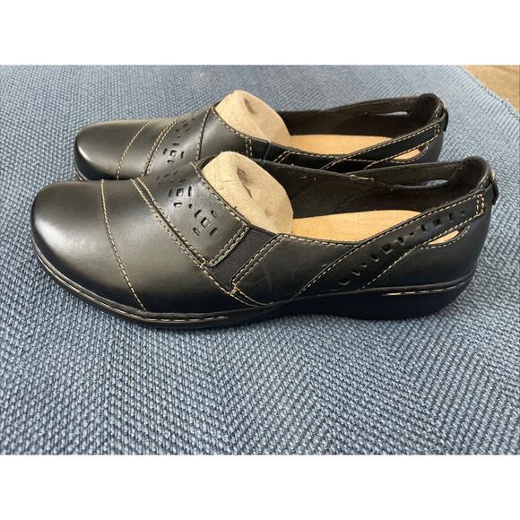 NEW Clarks Collection Evianna Black Leather Comfort Loafers Shoes Sz 9 NWOB - Picture 1 of 8